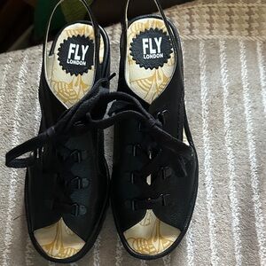 Fly London Black Open-Toe Lace-Up Shoes
